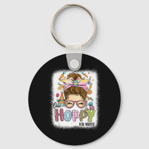 One Hoppy Icu Nurse Leopard Bunny Easter Day Keychain
