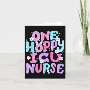 One Hoppy Icu Nurse Retro Groovy Happy Easter Bunn Card