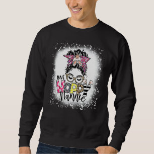 One Hoppy Nannie Grandma Bunny Messy Bun Bleached Sweatshirt