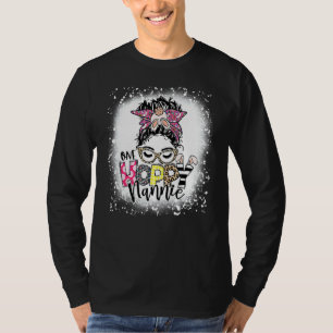 One Hoppy Nannie Grandma Bunny Messy Bun Bleached T-Shirt