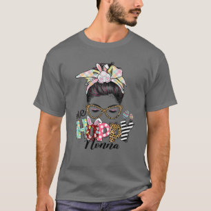 One Hoppy Nonna Messy Bun Hair Happy Easter Day Wo T-Shirt