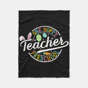 One Hoppy Preschool Teacher Bunny Ears Easter Day Fleece Blanket