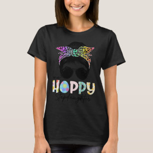 One Hoppy Stepdaughter Leopard Messy Bun Easter Da T-Shirt
