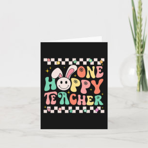 One Hoppy Teacher Bunny Easter Day Groovy Retro Bo Card