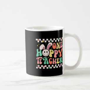 One Hoppy Teacher Bunny Easter Day Groovy Retro Bo Coffee Mug