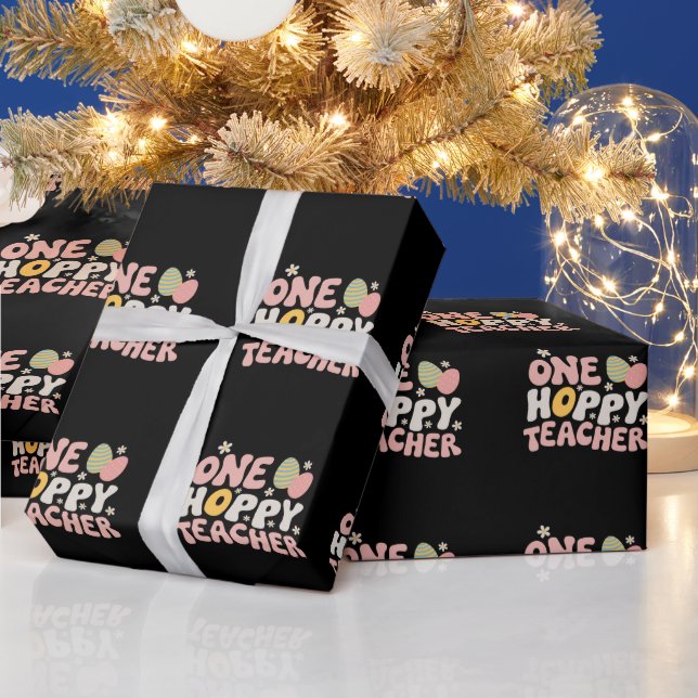 One Hoppy Teacher Easter Teaching Groovy Retro Wrapping Paper (Holidays)