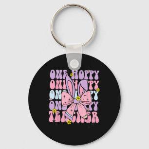 One Hoppy Teacher Retro Bunny Easter Teacher Appre Keychain