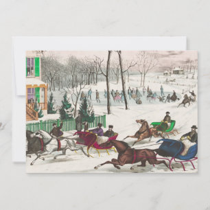 One Horse Open Sleigh Race Vintage Christmas Holiday Card