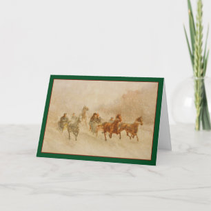 One Horse Open Sleigh Race Vintage Holiday Card