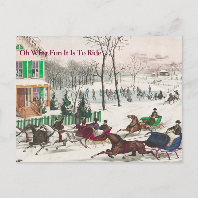 One Horse Open Sleigh Vintage Christmas Postcard (Front)