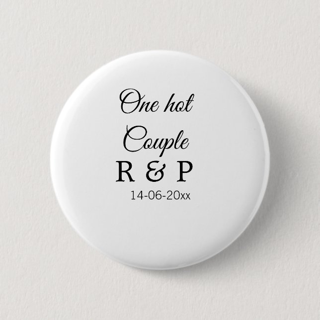 One hot add couple name initial letter text date 2 inch round button (Front)