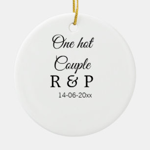 One hot add couple name initial letter text date ceramic ornament