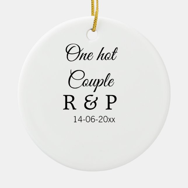 One hot add couple name initial letter text date ceramic ornament (Front)