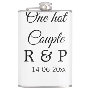 One hot add couple name initial letter text date hip flask