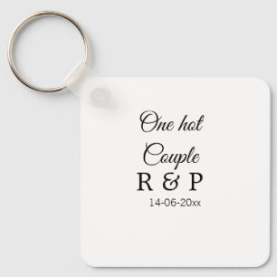 One hot add couple name initial letter text date keychain