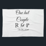 One hot add couple name initial letter text date kitchen towel<br><div class="desc">For lovers like us</div>