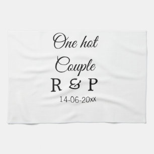 One hot add couple name initial letter text date kitchen towel