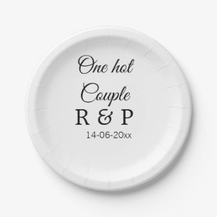 One hot add couple name initial letter text date paper plate