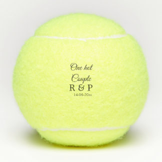 One hot add couple name initial letter text date tennis balls