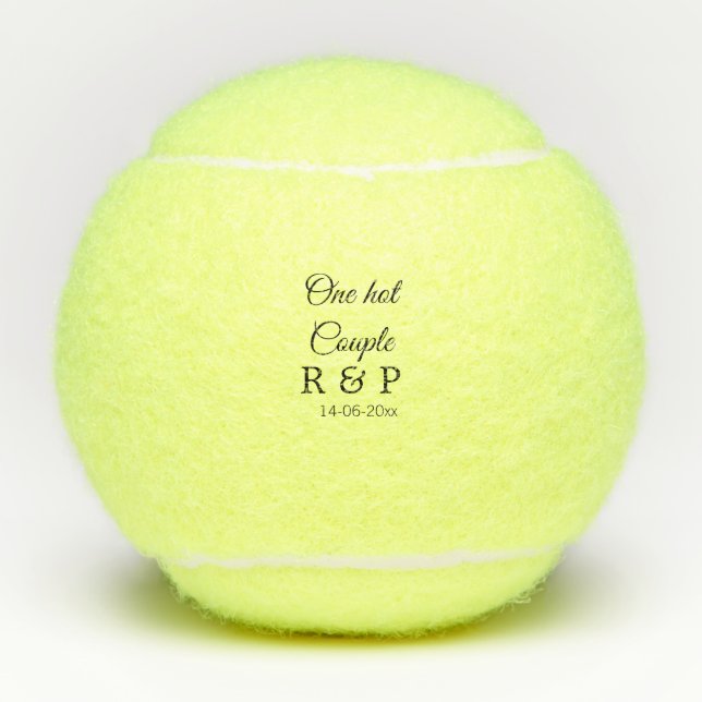 One hot add couple name initial letter text date tennis balls (Front)