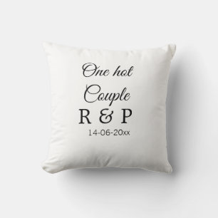 One hot add couple name initial letter text date throw pillow