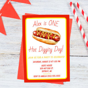 One Hot Diggity Dog! Hot Dog First Birthday Party Invitation