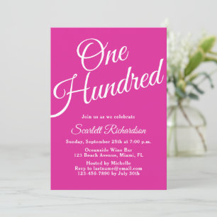 One Hundred Script Pink 100th Birthday Party Invitation