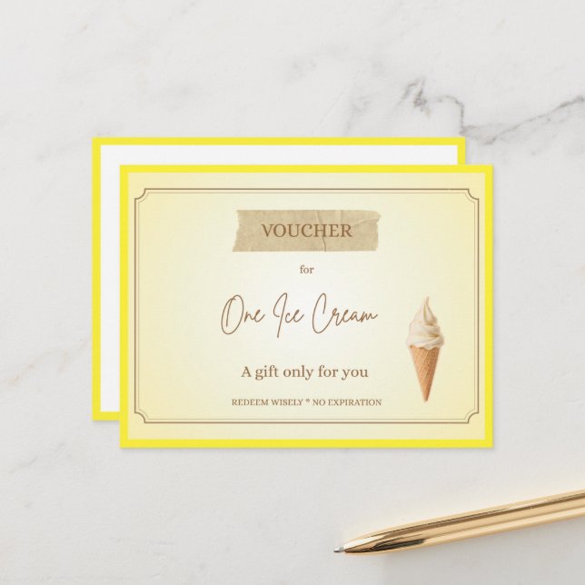 'One Ice Cream' Funny Gift Voucher Postcard (Front/Back In Situ)