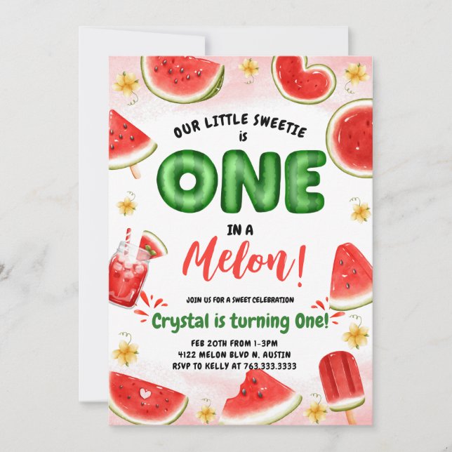 One in a Melon 1st Birthday Invitation (Front)