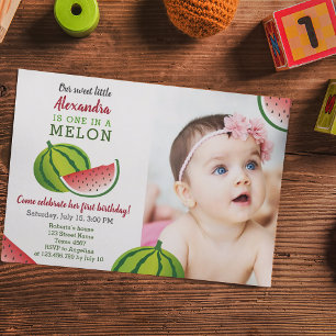 One in a Melon 1st Birthday Invitation
