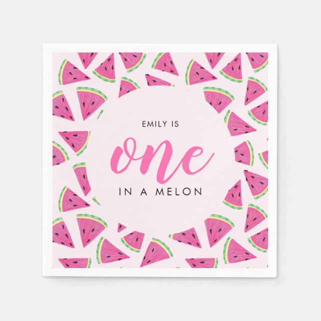 One in a melon 1st birthday napkin (Front)