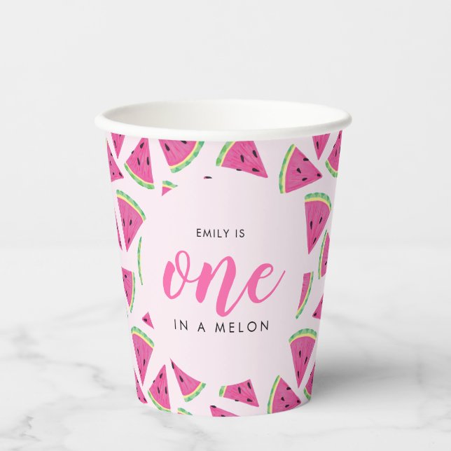 One in a melon 1st birthday paper cups (Front)