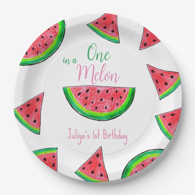 One in a melon 1st Birthday   Paper Plate (Front)