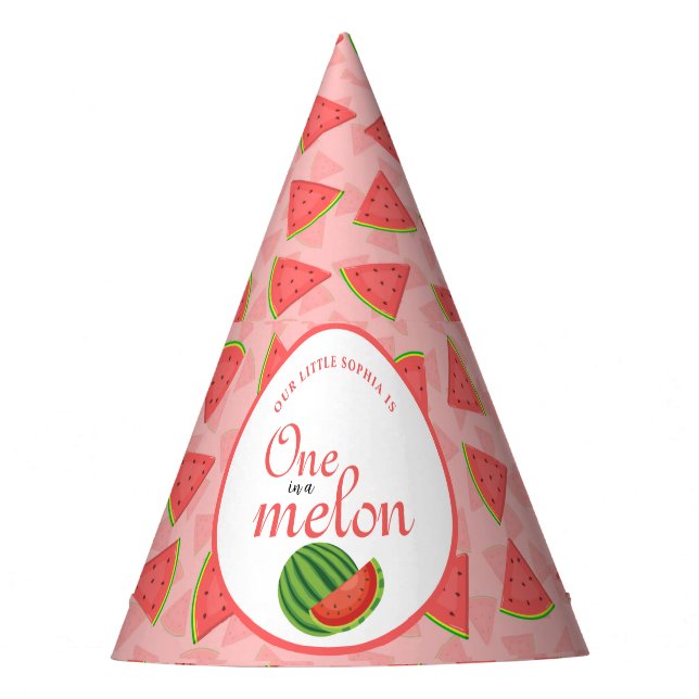 One In A Melon 1st Birthday  Party Hat (Front)