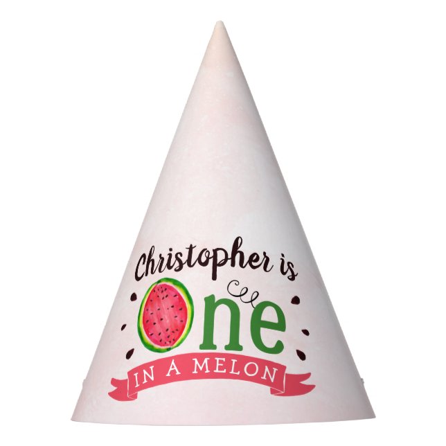 One In A Melon 1st Birthday Party Hat (Front)