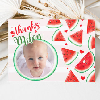 One In A Melon 1st Birthday Red Thank You Card