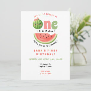 One in a Melon 1st Birthday Summer Girl Invitation