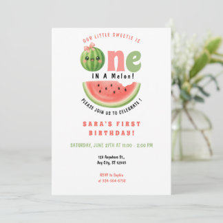 One in a Melon 1st Birthday Summer Girl Invitation