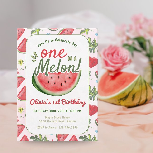 One in a Melon 1st Birthday Summer party Invitation (Creator Uploaded)