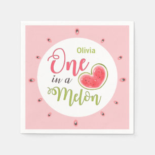 One In A Melon 1st Birthday Summer Party Pink Napkin