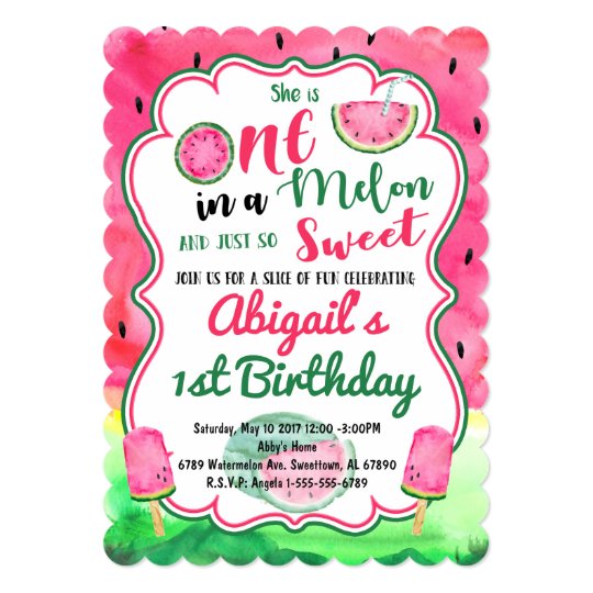 One in a Melon 1st Birthday Watermelon Invitation