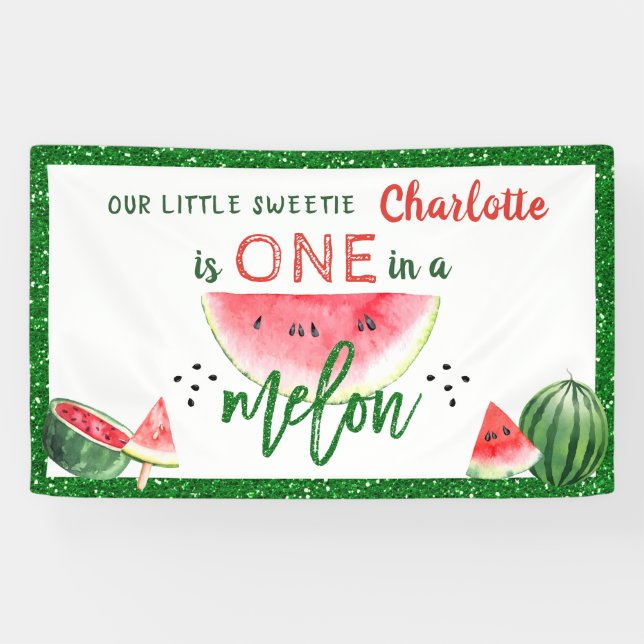 One in a Melon 1st Birthday Watermelon Party Banner (Horizontal)
