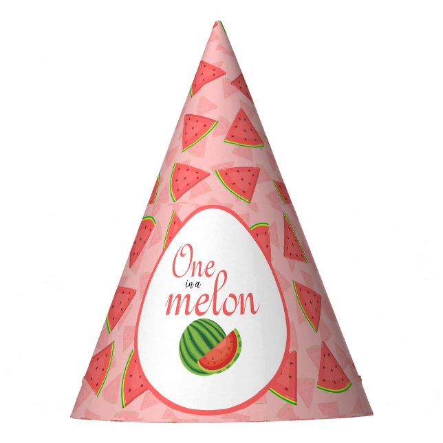 One In A Melon 1st Birthday Watermelon  Party Hat (Front)