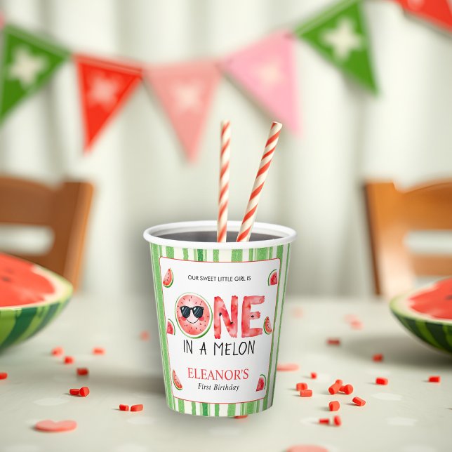 One in a melon 1st birthday watermelon party paper cups (Creator Uploaded)