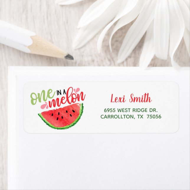 One in a Melon Address Label - Red (Insitu)