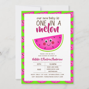 One In A MELON Baby Shower Lime Green Pink Modern Invitation