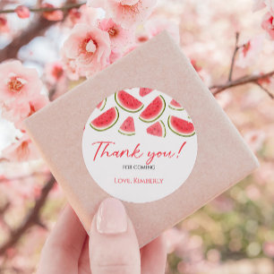 One In A Melon Birthday Favor Tag, Watermelon Classic Round Sticker