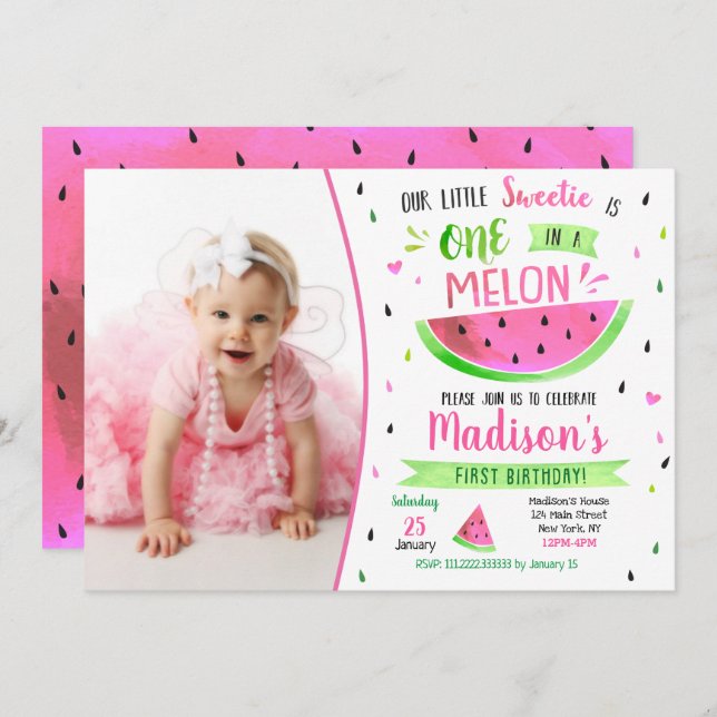 One in a Melon Birthday Invitation (Front/Back)