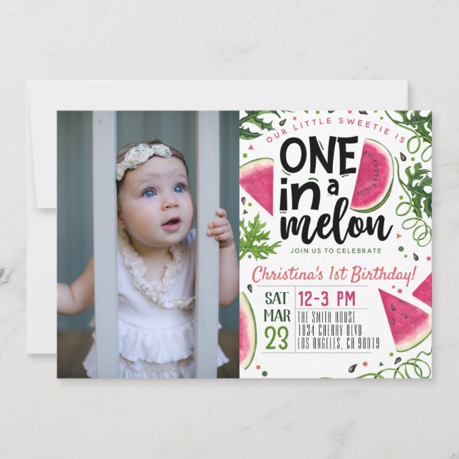One in a Melon Birthday Invitation (Front)