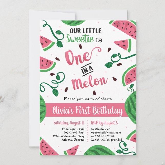 One In A Melon Birthday Party Invitation (Front)